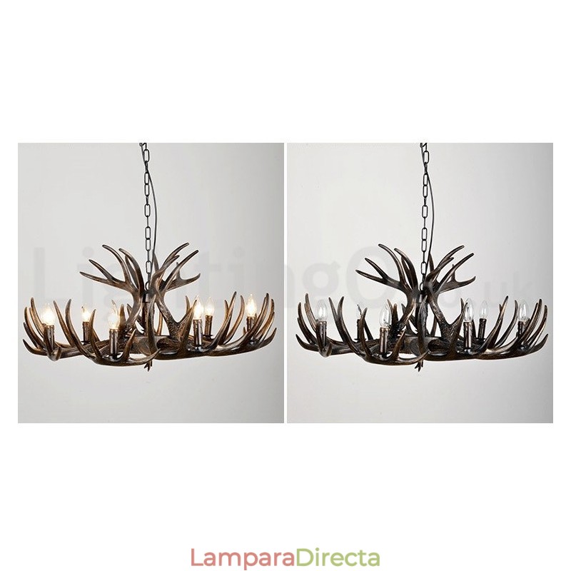 Lámpara de araña rústica artística retro de 9 luces con diseño de astas negras