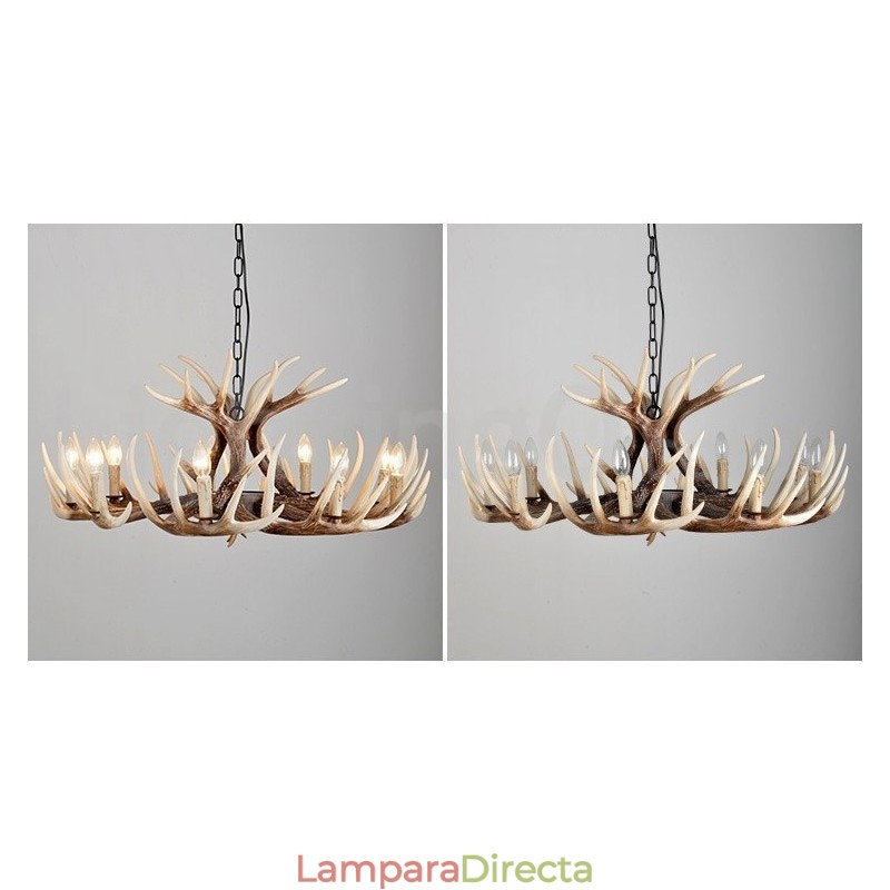 Lámpara de araña vintage rústica artística de 9 luces con diseño de astas retro