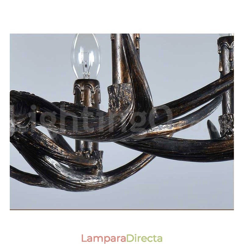Lámpara de araña vintage rústica, artística, retro, de asta negra, de 6 luces