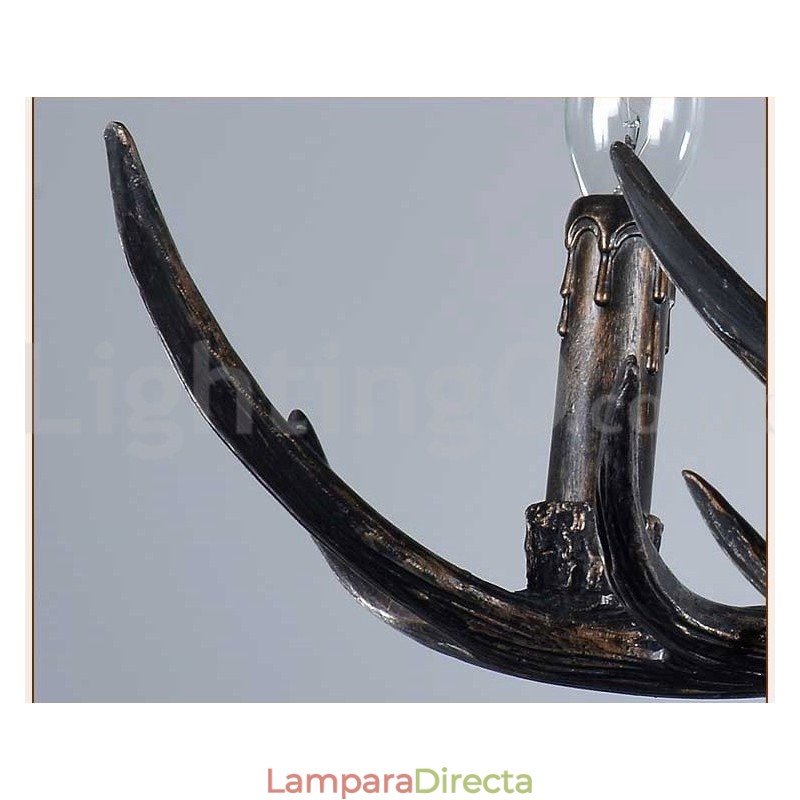 Lámpara de araña vintage rústica, artística, retro, de asta negra, de 6 luces