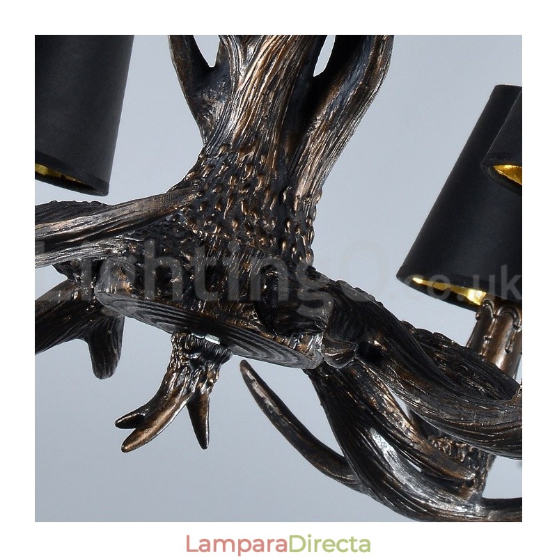 Lámpara de araña vintage rústica, artística, retro, de asta negra, de 6 luces