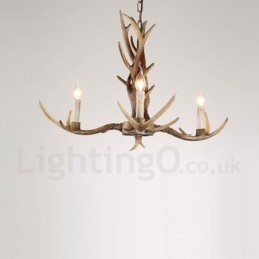 Lámpara de araña rústica artística retro de 3 luces con forma de asta.