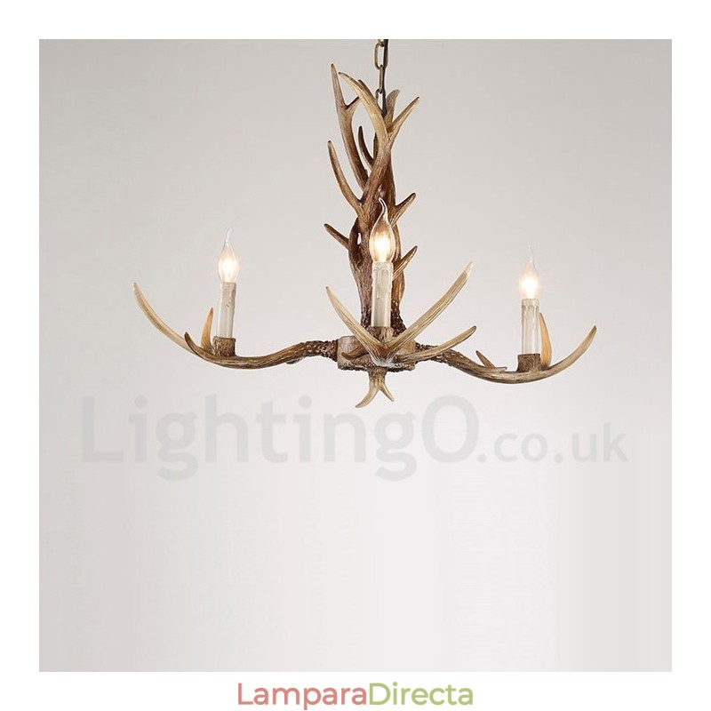 Lámpara de araña rústica artística retro de 3 luces con forma de asta.