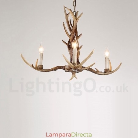 Lámpara de araña rústica artística retro de 3 luces con forma de asta. Lámpara de araña rústica artística retro de 3 luces con forma de asta.