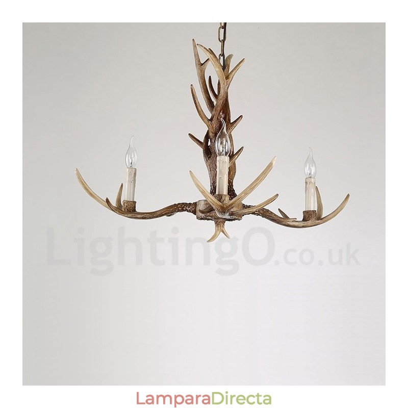 Lámpara de araña rústica artística retro de 3 luces con forma de asta.