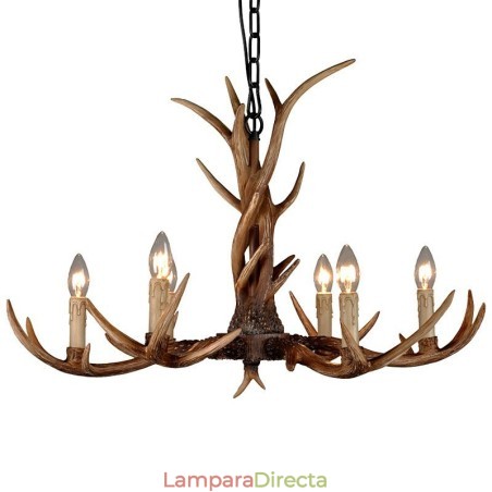 Lámpara de araña rústica artística retro con forma de asta, estilo vintage, de 6 luces Lámpara de araña rústica artística retro con forma de asta, estilo vintage, de 6 luces