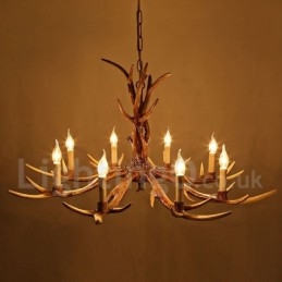 Lámpara de araña rústica artística retro de 8 luces con forma de asta.