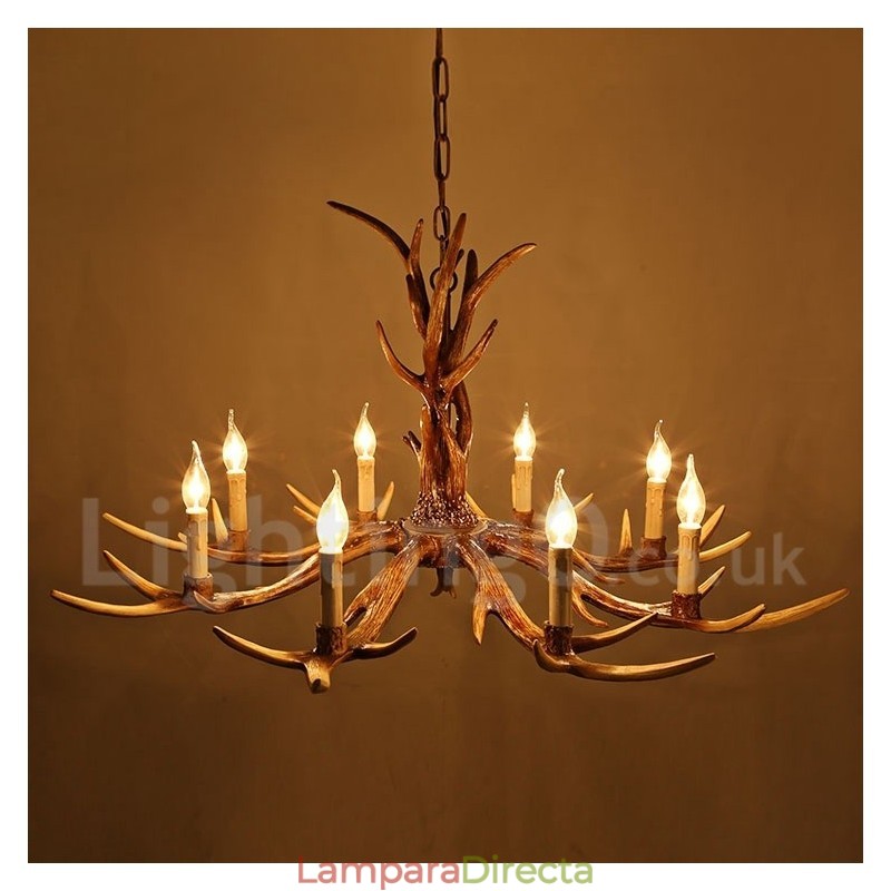 Lámpara de araña rústica artística retro de 8 luces con forma de asta.