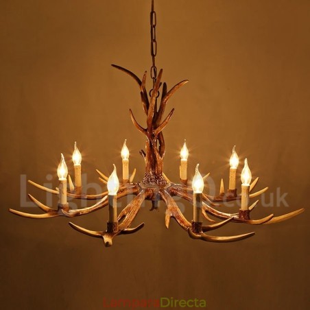 Lámpara de araña rústica artística retro de 8 luces con forma de asta. Lámpara de araña rústica artística retro de 8 luces con forma de asta.