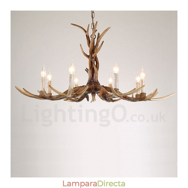 Lámpara de araña rústica artística retro de 8 luces con forma de asta.