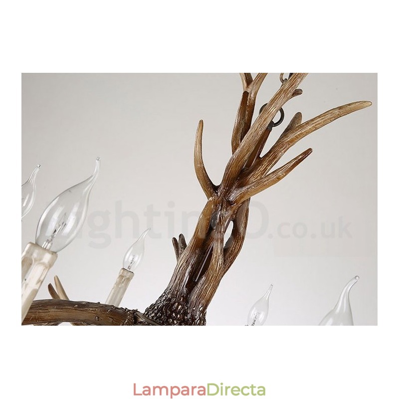 Lámpara de araña rústica artística retro de 8 luces con forma de asta.