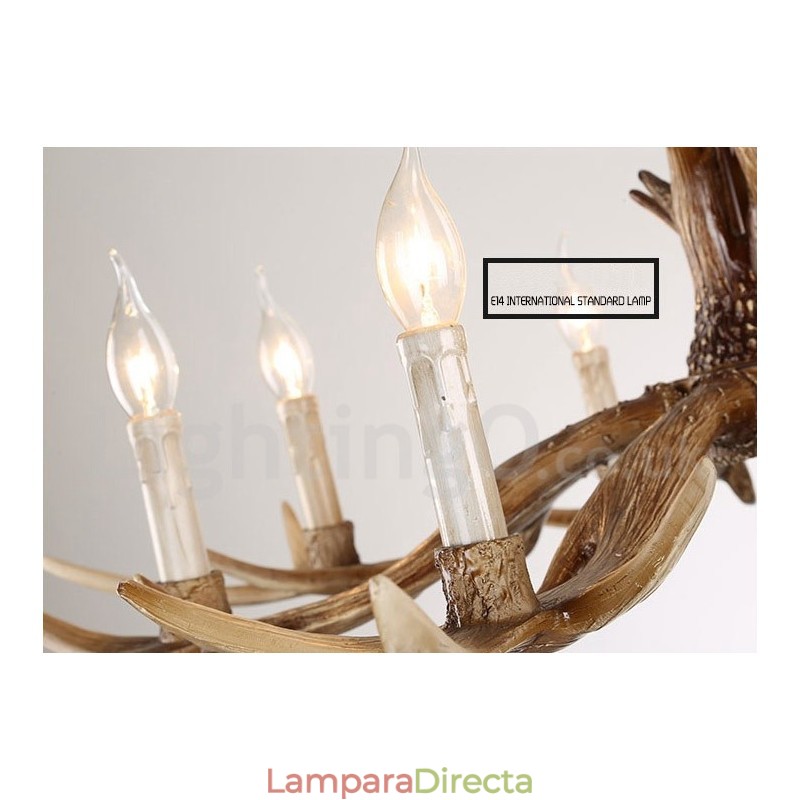 Lámpara de araña rústica artística retro de 8 luces con forma de asta.