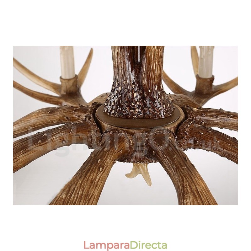 Lámpara de araña rústica artística retro de 8 luces con forma de asta.