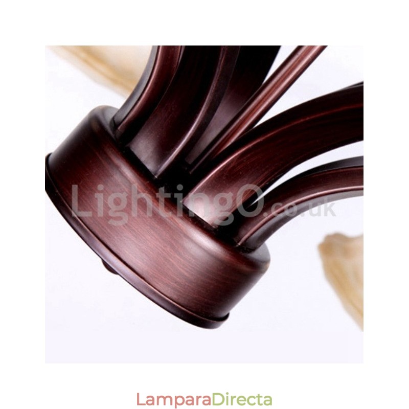Lámpara de araña rústica de acero inoxidable con pantalla de vidrio de 6 bombillas
