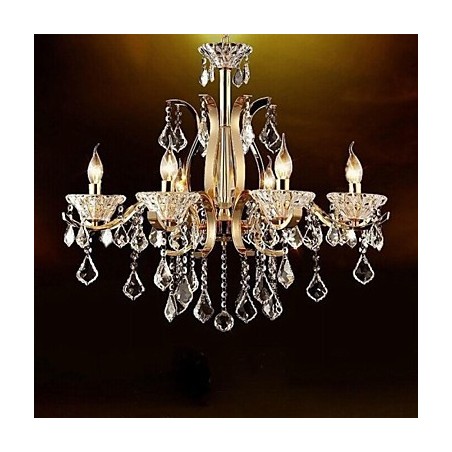 Lámpara de araña de cristal de hierro forjado dorado de alta calidad de 6 luces Lámpara de araña de cristal de hierro forjado dorado de alta calidad de 6 luces