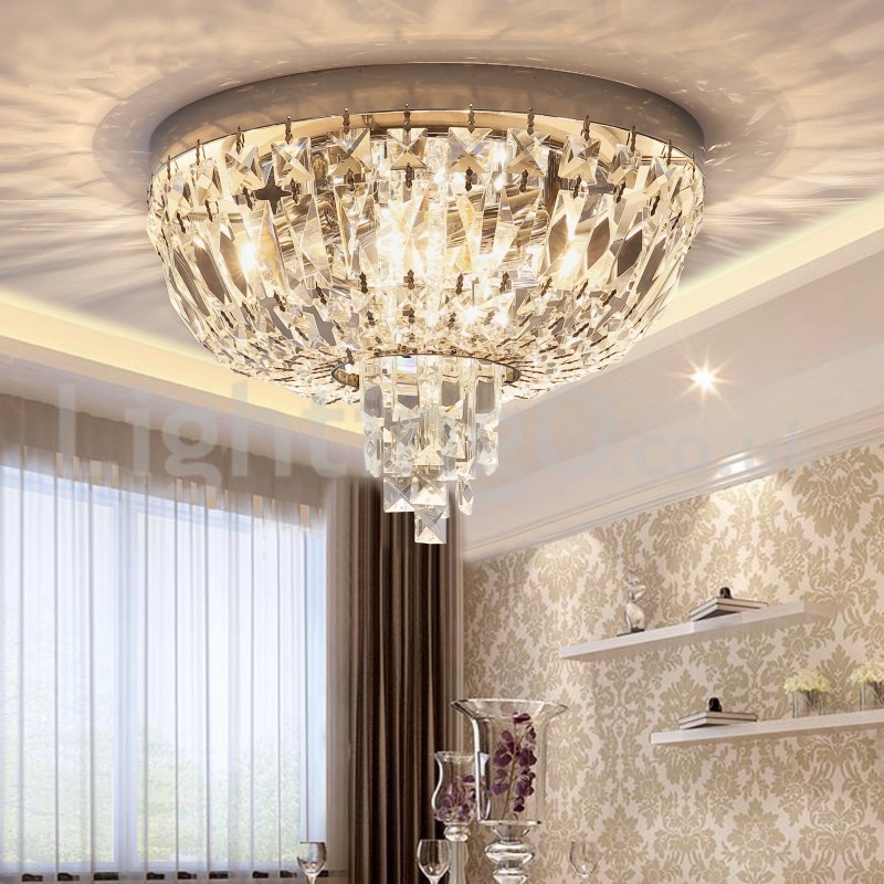 Lámparas de techo de cristal contemporáneas, exquisitas y redondas, con montaje empotrado