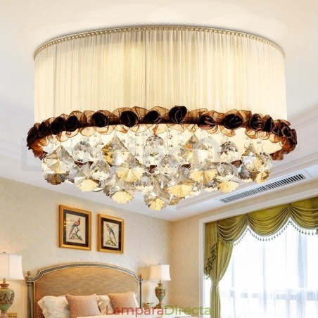 Lámpara de techo de cristal empotrada redonda moderna y contemporánea de 50 cm con pantalla de tela Lámpara de techo de cristal empotrada redonda moderna y contemporánea de 50 cm con pantalla de tela