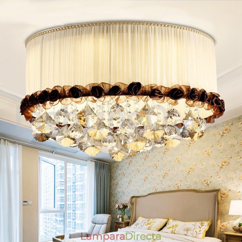 Lámpara de techo de cristal empotrada redonda moderna y contemporánea de 50 cm con pantalla de tela