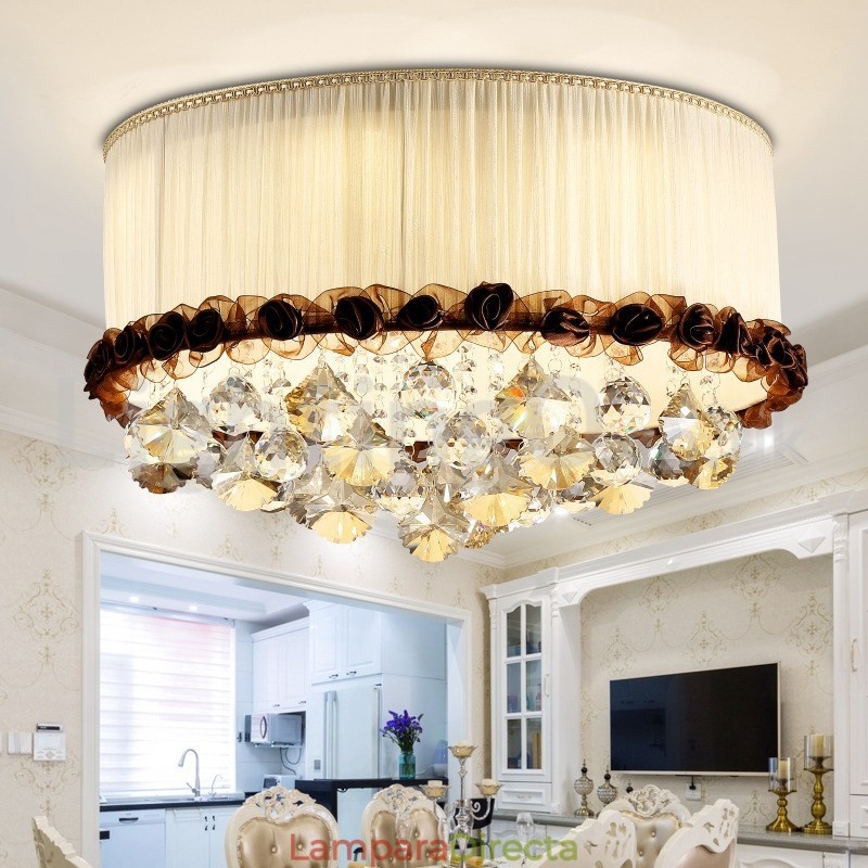Lámpara de techo de cristal empotrada redonda moderna y contemporánea de 50 cm con pantalla de tela