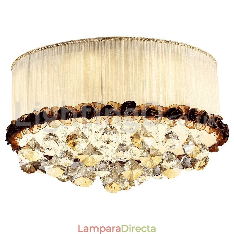 Lámpara de techo de cristal empotrada redonda moderna y contemporánea de 50 cm con pantalla de tela