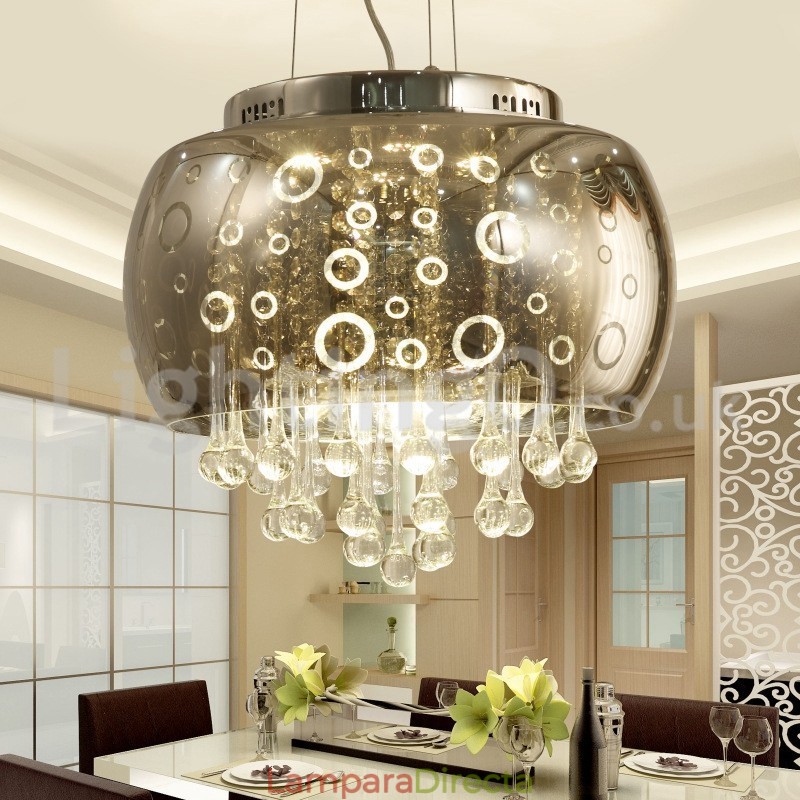 Lámpara colgante de cristal con pantalla redonda de 40 cm moderna