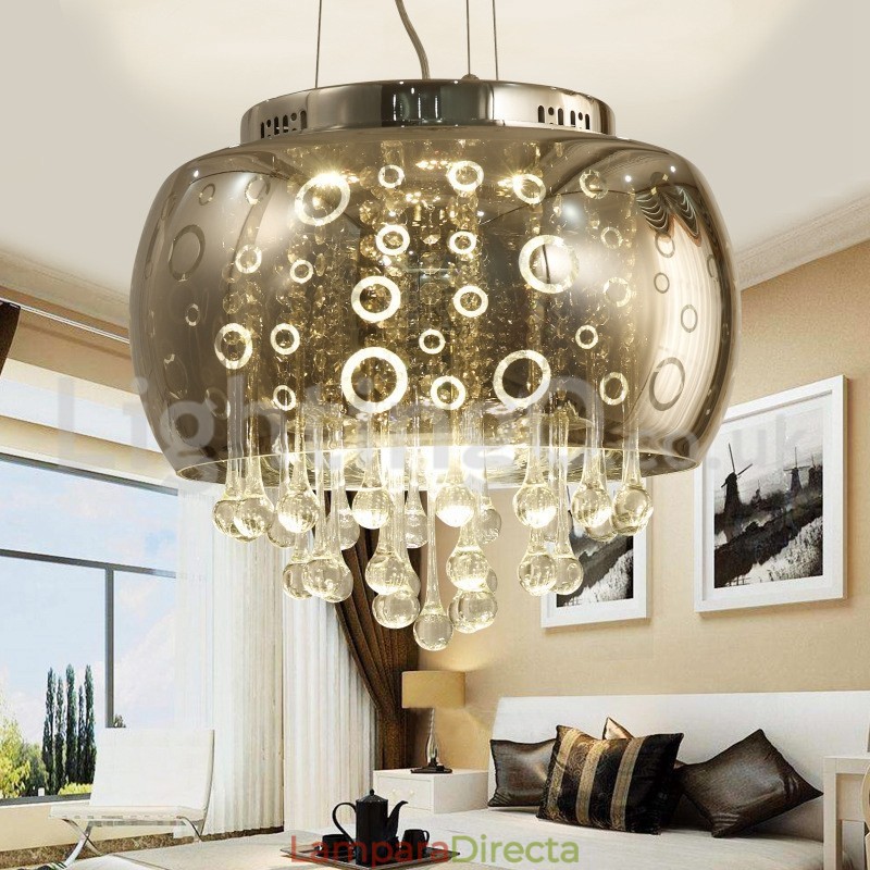 Lámpara colgante de cristal con pantalla redonda de 40 cm moderna