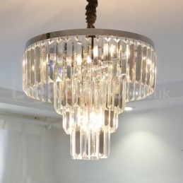 Lámpara colgante de cristal redonda de 4 niveles, elegante y moderna, a buen precio.