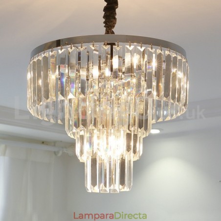 Lámpara colgante de cristal redonda de 4 niveles, elegante y moderna, a buen precio. Lámpara colgante de cristal redonda de 4 niveles, elegante y moderna, a buen precio.