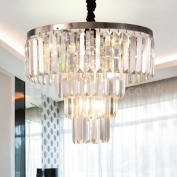 Lámpara colgante de cristal redonda de 4 niveles, elegante y moderna, a buen precio.