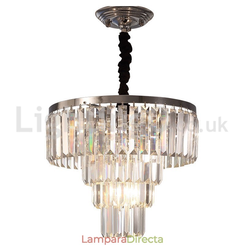 Lámpara colgante de cristal redonda de 4 niveles, elegante y moderna, a buen precio.
