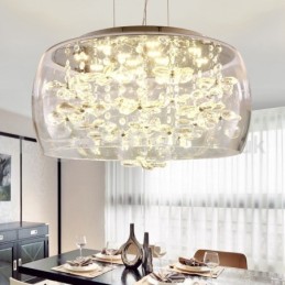 Lámpara colgante de cristal moderna de 40 cm y 50 cm con pantalla redonda de cristal transparente.