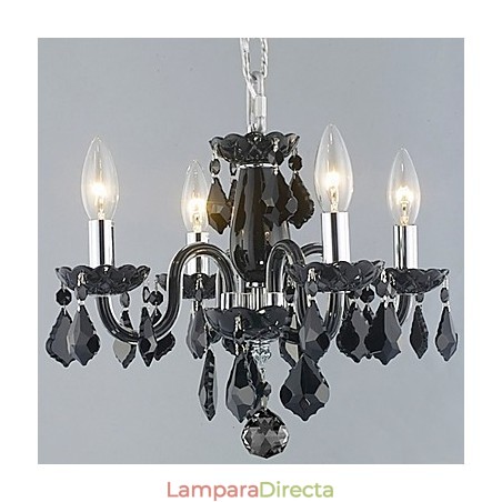 Lámpara de araña de cristal con 4 luces en color negro. Lámpara de araña de cristal con 4 luces en color negro.