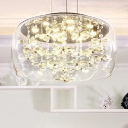 Lámpara colgante de cristal moderna de 40 cm y 50 cm con pantalla redonda de cristal transparente.