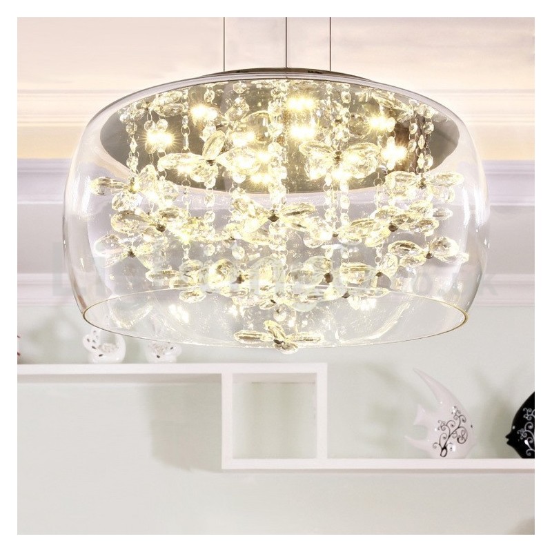 Lámpara colgante de cristal moderna de 40 cm y 50 cm con pantalla redonda de cristal transparente.