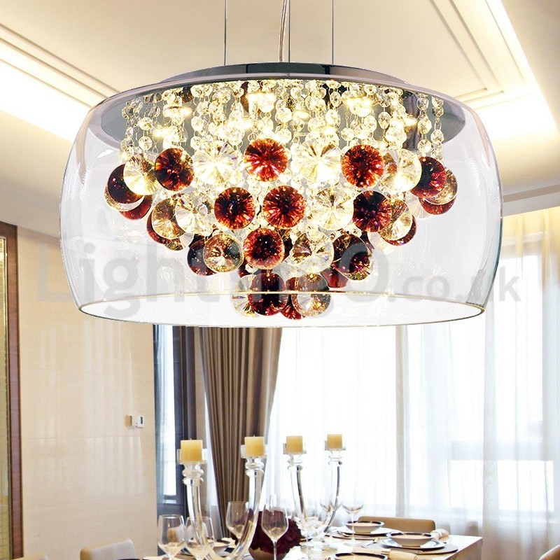 Lámpara colgante de cristal moderna de 40 cm y 50 cm con pantalla redonda de cristal transparente.