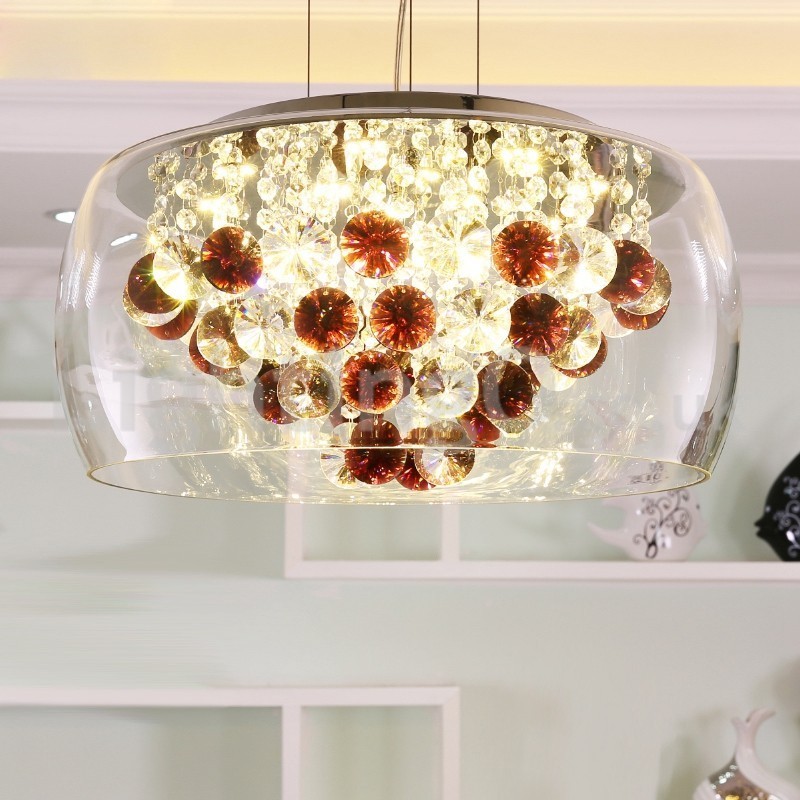 Lámpara colgante de cristal moderna de 40 cm y 50 cm con pantalla redonda de cristal transparente.