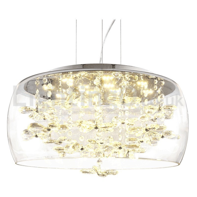 Lámpara colgante de cristal moderna de 40 cm y 50 cm con pantalla redonda de cristal transparente.