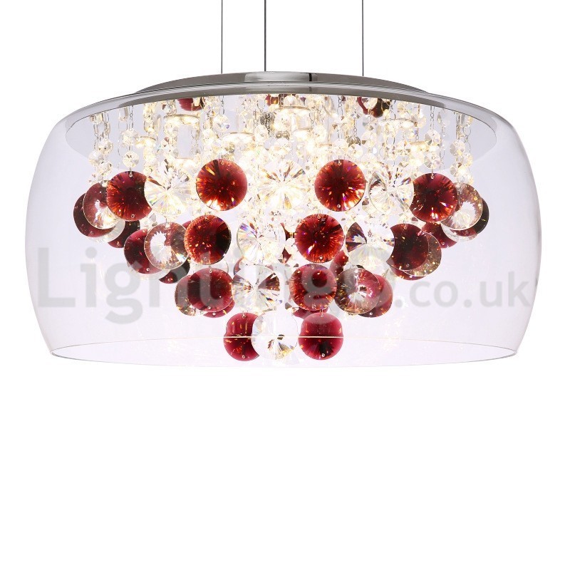 Lámpara colgante de cristal moderna de 40 cm y 50 cm con pantalla redonda de cristal transparente.