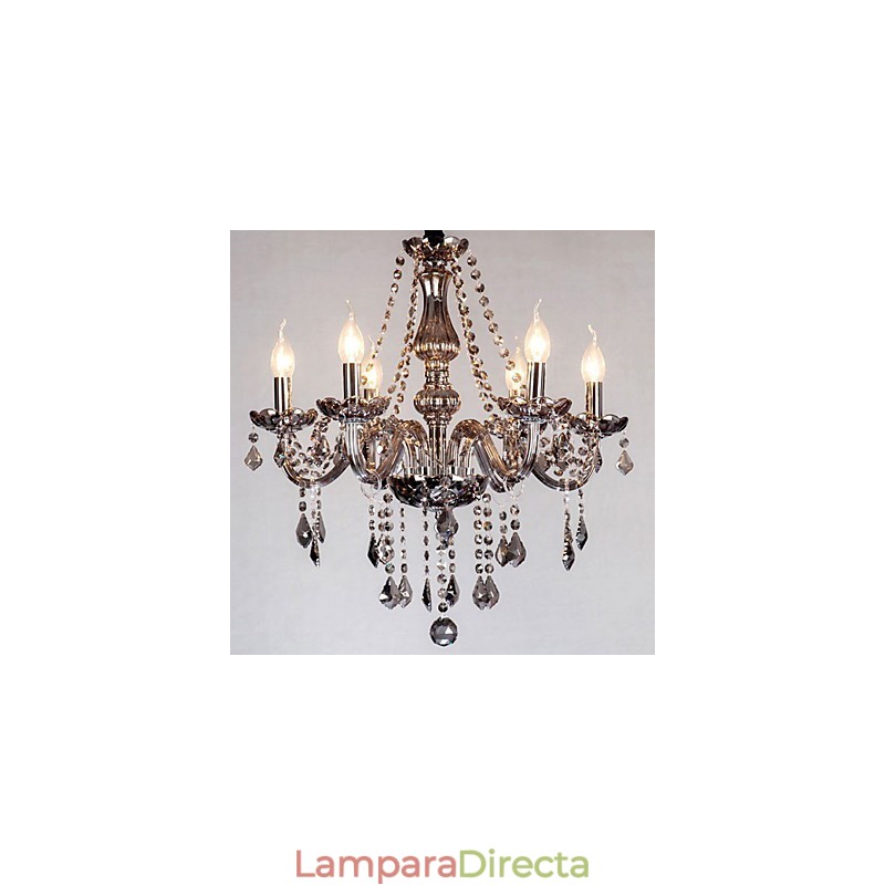 Lámpara de araña de cristal europea de 6 luces en color gris.