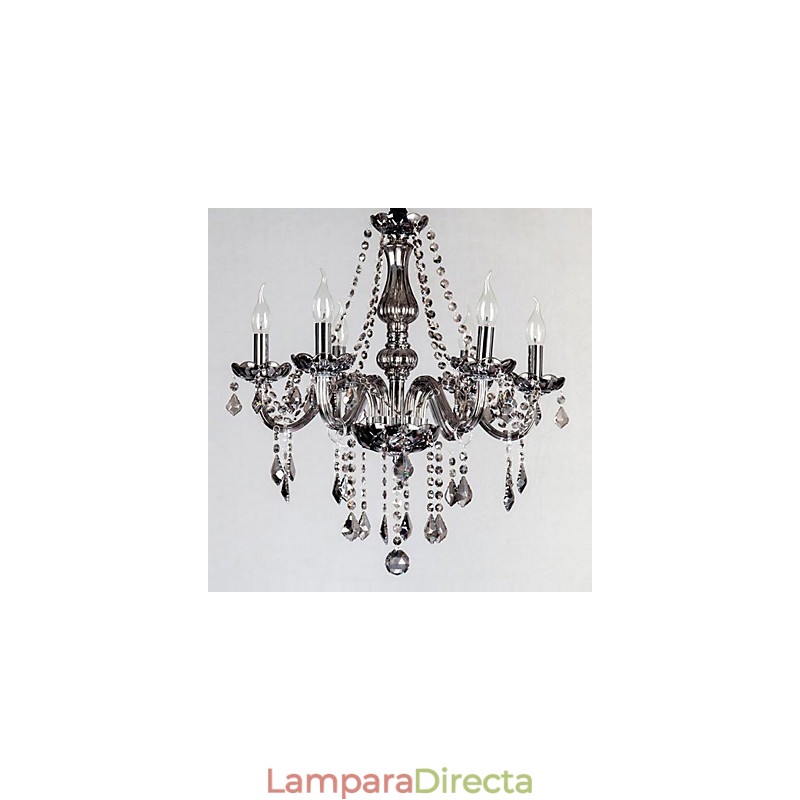 Lámpara de araña de cristal europea de 6 luces en color gris.