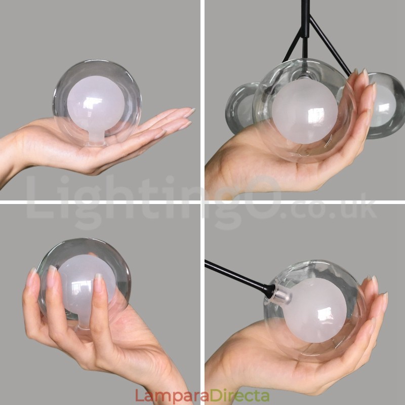 Lámpara de araña de estilo nórdico con forma de frijol mágico, pequeña lámpara de araña de cristal transparente con forma de bola de burbuja.