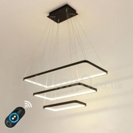 Lámpara colgante regulable con control remoto, diseño moderno, tres rectángulos
