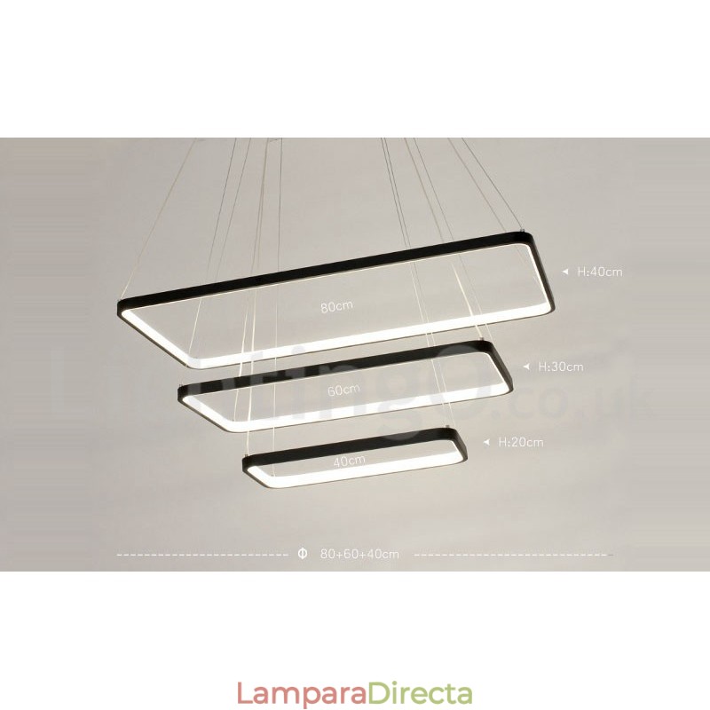 Lámpara colgante regulable con control remoto, diseño moderno, tres rectángulos