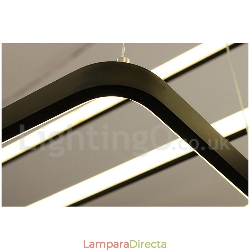 Lámpara colgante regulable con control remoto, diseño moderno, tres rectángulos