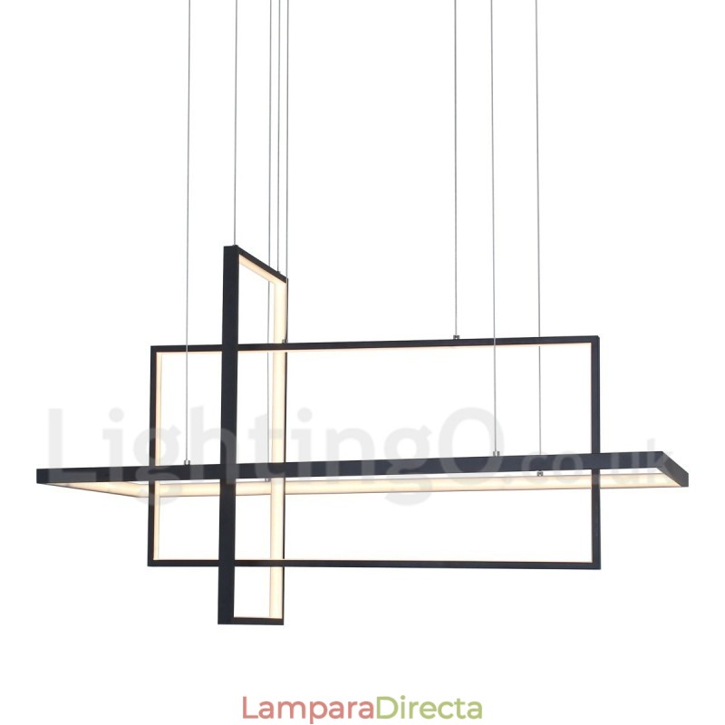 Lámpara colgante regulable con control remoto, diseño moderno, tres rectángulos