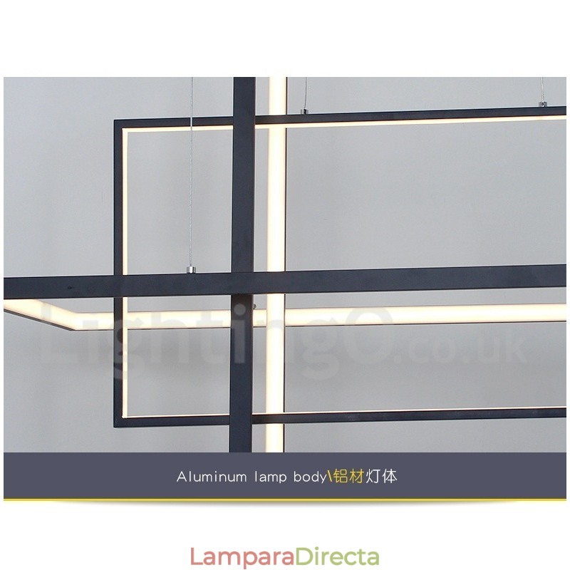 Lámpara colgante regulable con control remoto, diseño moderno, tres rectángulos