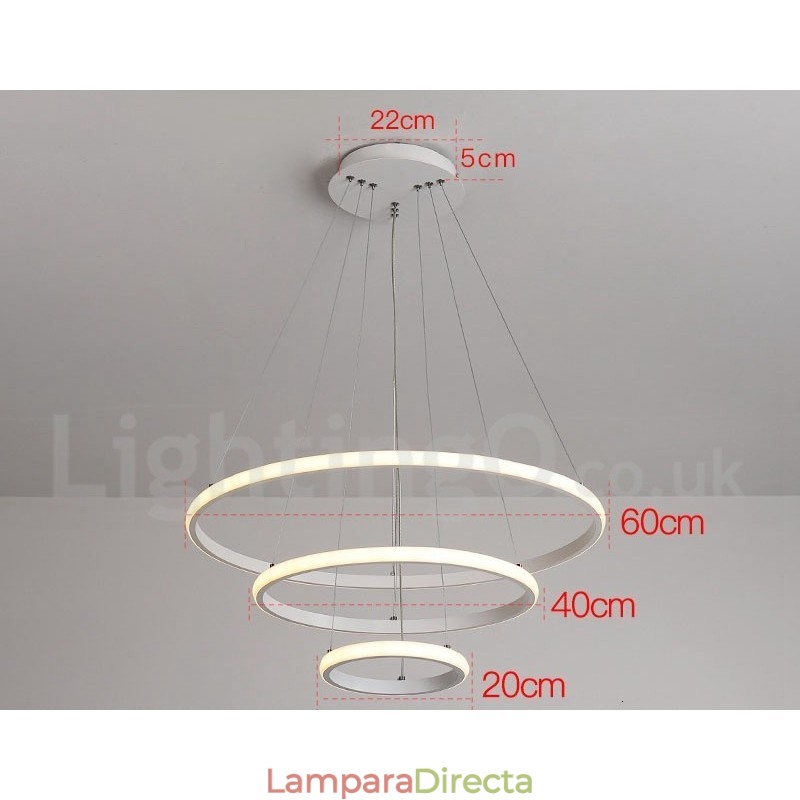 Lámpara colgante regulable Outside the Circles Light con control remoto y anillos de diseño moderno