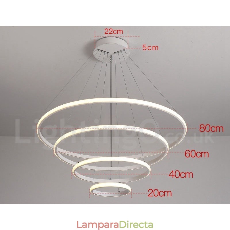 Lámpara colgante regulable Outside the Circles Light con control remoto y anillos de diseño moderno