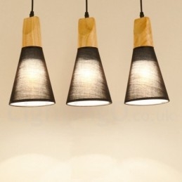 Lámpara colgante moderna de madera de 1 luz y 3 luces con pantalla de tela