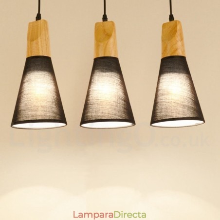 Lámpara colgante moderna de madera de 1 luz y 3 luces con pantalla de tela Lámpara colgante moderna de madera de 1 luz y 3 luces con pantalla de tela